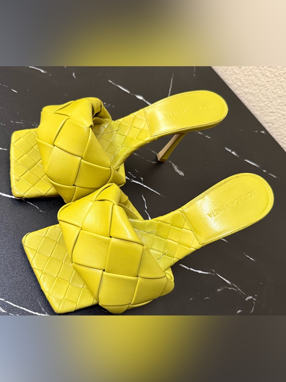 Bottega Veneta Chartreuse Intrecciato Knotted Leather Heeled Mule